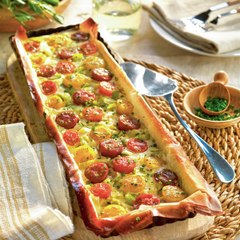 Tarta salada de tomatitos y puerro