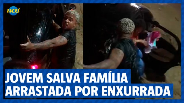 Herói da noite! Jovem salva família presa em carro arrastado por enxurrada