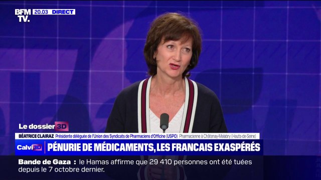 Pénurie de médicaments: On est aussi exaspérés que les Français , affirme Béatrice Clairaz (présidente déléguée de l’Union des syndicats de pharmaciens d'officine)