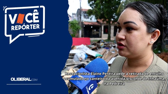 Recepcionista Elaine Pereira pede a retirada de entulho acumulado no canteiro da avenida Visconde de Inhaúma, na Pedreira