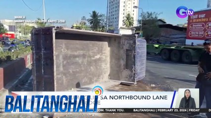 Truck, tumagilid sa northbound lane ng Delpan Bridge | BT