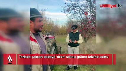 Tarlada çalışan babaya 'dron' şakası gülme krizine soktu