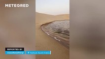 Temporary lagoons appear in the desert in Nafoud, Saudi Arabia.