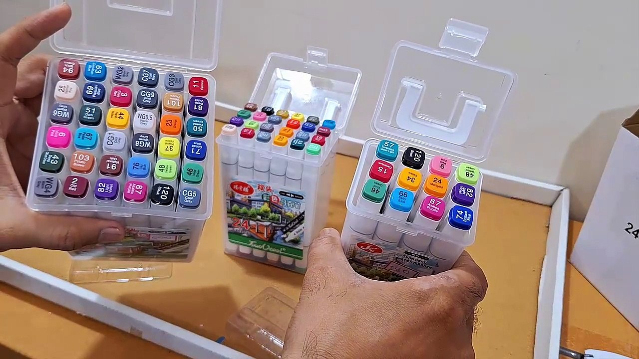 Unboxing and Review of 12 24 36 Colors Dual Tip Art Markers Pen For Manga Impressions For Art Lovers With Plastic Box