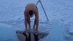 Adventurous Man takes a bath and dip in Frozen Lake Water *Ice Bath*