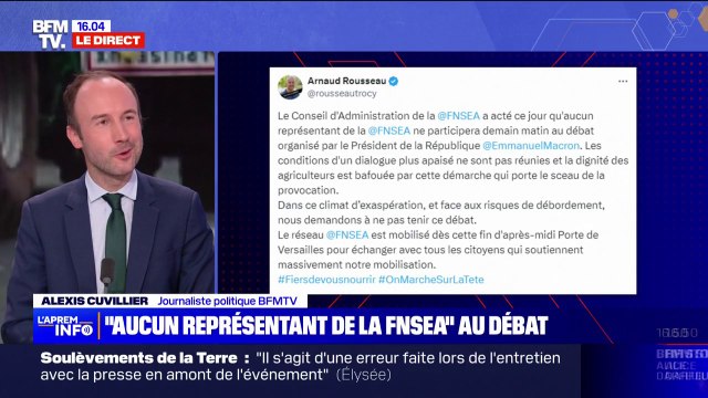 Grand débat au Salon de l'agriculture: la FNSEA appelle à ne pas tenir ce débat face aux risques de débordement