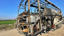 Osmaniye'de yolcu otobüsü alev alev yandı