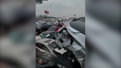 Watch: 100-car pile up in icy China leaves several people injured