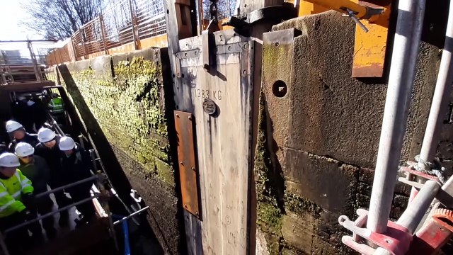 Spectacular birds' eye view of repairs to historic Old Main Line Canal lock gates in Wolverhampton