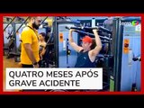 Aluno que ficou paraplégico após ser atingido por aparelho volta à academia: 'Mais uma vitória'