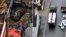 Drone footage shows WW2 bomb being driven through Plymouth streets before detonation