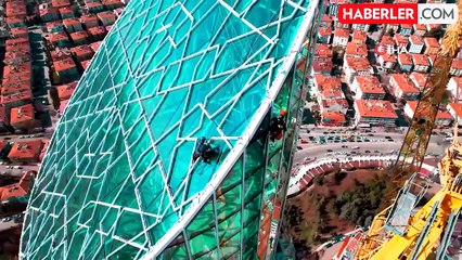 Dağcıların Atatürk Cumhuriyet Kulesi yapımındaki çalışmaları drone ile görüntülendi