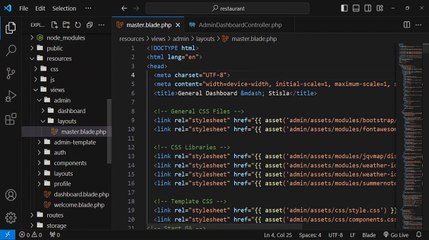 Integrate Admin Template Part 2 in Laravel | Restaurant E-commerce Project in Laravel #9