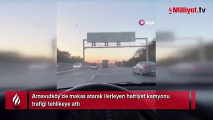 Otoyolda makas atarak ilerleyen hafriyat kamyonu kamerada