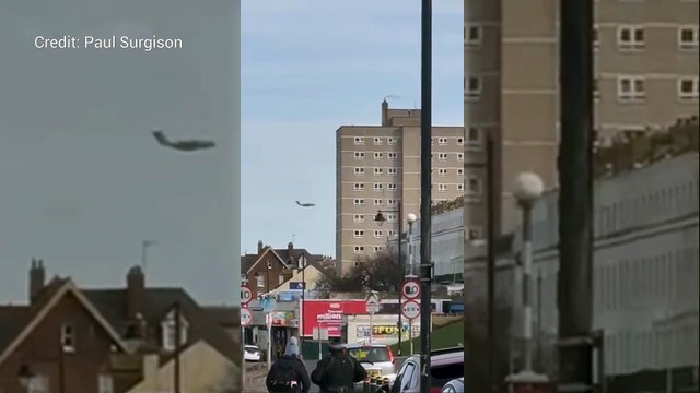 Huge RAF aircraft flies low over town