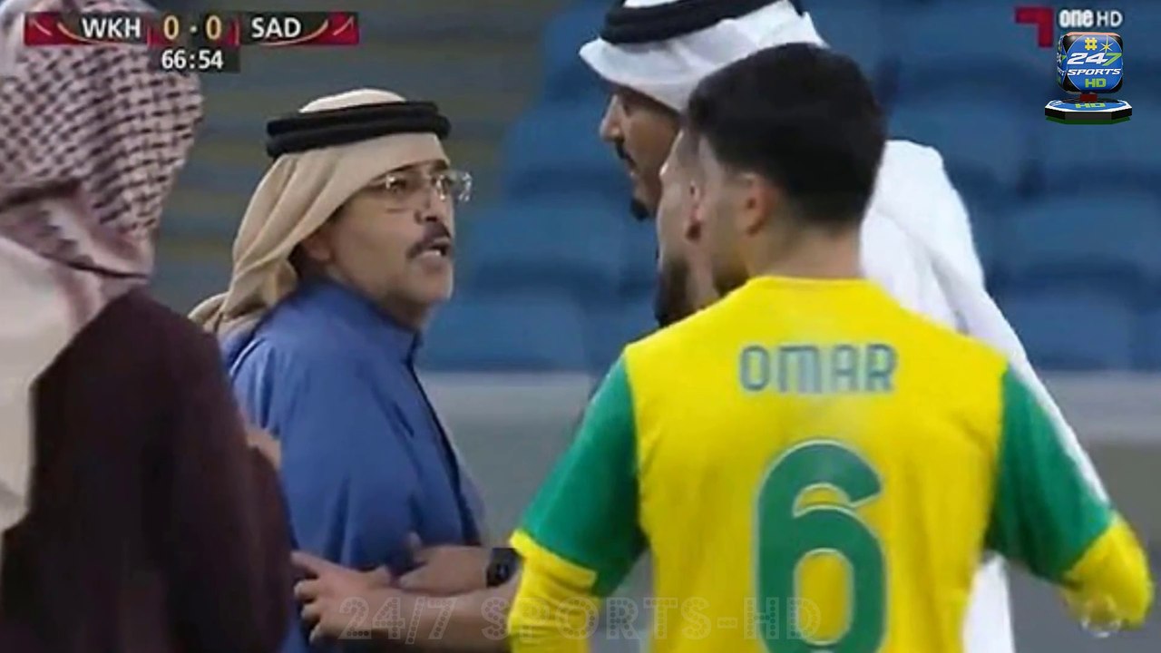 Watch extraordinary scenes in Qatar as a sheikh storms down from executive box onto pitch to furiously confront referee over penalty