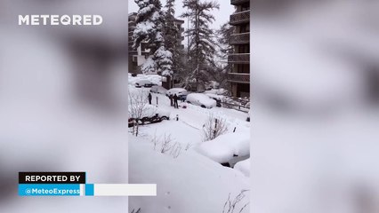 Significant snowfall in Pra-Loup, France.
