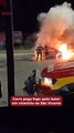 Carro pega fogo ao bater em rotatória no São Vicente