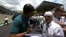 GP Brasil F1 Interlagos 2015 - Bernie Ecclestone é atingido por câmera ao vivo (Rede Globo)