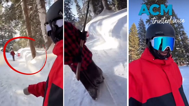 Wild moment snowboarder confronted by shotgun-wielding man