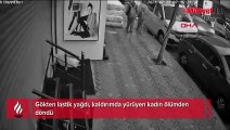 Gökten lastik yağdı, kaldırımda yürüyen kadın ölümden döndü