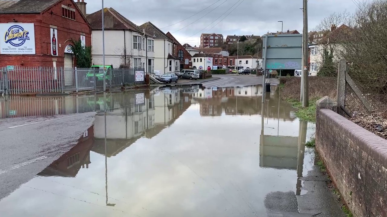 The A259 Bexhill Road in St Leonards has flooded for the second day in a row