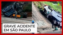 Motorista morre após carreta cair de viaduto no Rodoanel, em SP