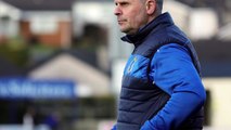Dungannon Swifts manager Rodney McAree reacts to Premiership victory against Cliftonville