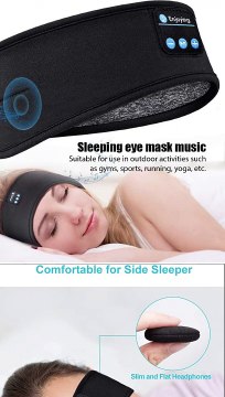 Wireless Bluetooth Sleeping Headphones Headband Thin Soft Elastic Comfortable Music Ear Phones Eye Mask For Side Sleeper Sports