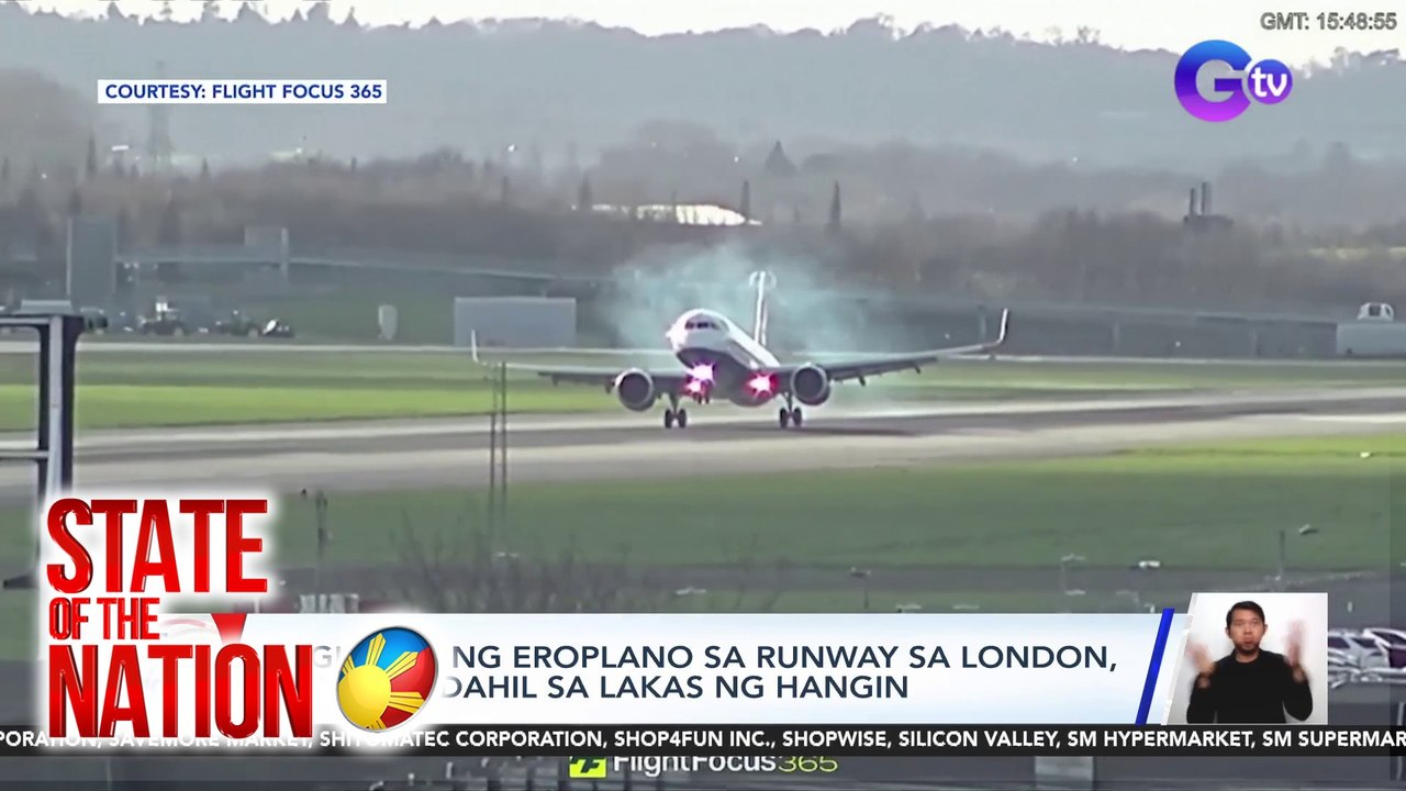 Paglapag ng eroplano sa runway sa London, naudlot dahil sa lakas ng hangin | SONA
