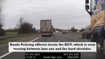 A drunk lorry driver on the M5 motorway is stopped and arrested by police.