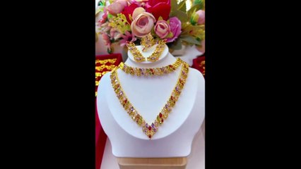 Gold colour jewelry rings necklace earrings Set for women fashion