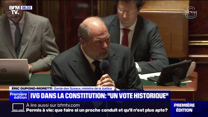 "C'est un vote historique": Éric Dupond-Moretti réagit à l'inscription de l'IVG dans la Constitution