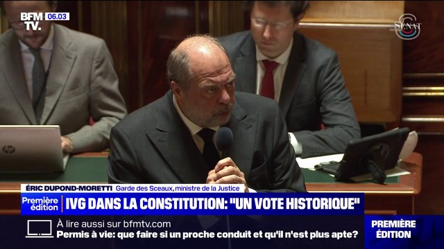 C'est un vote historique : Éric Dupond-Moretti réagit à l'inscription de l'IVG dans la Constitution