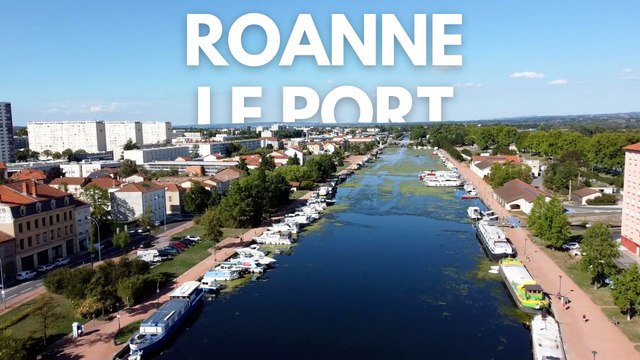 Vue aérienne sur le port de Roanne et ses attractions