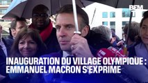 Emmanuel Macron s'exprime lors de l'inauguration du village olympique à Saint-Denis