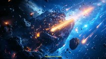 Illustration of asteroid field in space with meteors,Midjourney prompts