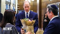 Prince William Accepts Flowers on Behalf of Kate Middleton During Visit to a London Synagogue