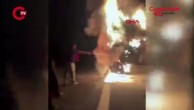 Korku dolu anlar... Seyir halindeki yolcu otobüsü alev aldı!