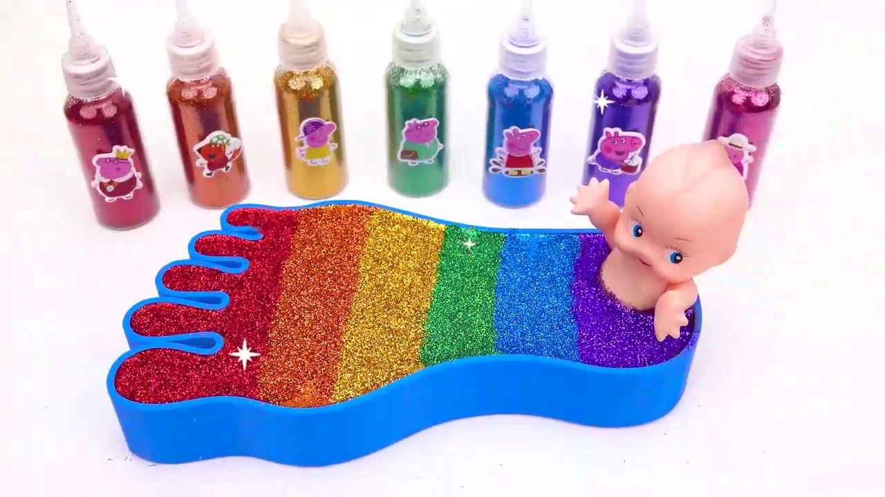 Satisfying Slime Video l How to make Rainbow Slime Foot WITH Mixing Glitter from Mini Baths ASMR