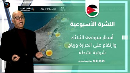 الأردن النشرة الأسبوعية | أمطار متوقعة الثلاثاء وارتفاع على الحرارة ورياح شرقية | الأحد 3-3-2024