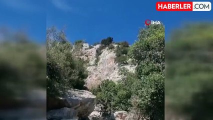 Dağda mahsur kalan keçi kurtarıldı