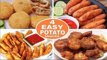 4 Easy Potato Snacks | Cheesy Potato | Potato Wedges | Hash Brown Potatoes | Aloo Tuk |