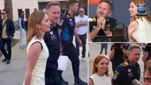 Geri Halliwell and Christian Horner arrive hand-in-hand on the Bahrain Grand Prix grid, as embattled Red Bull principal puts on public front with his wife amid leaked text message scandal