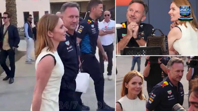Geri Halliwell and Christian Horner arrive hand-in-hand on the Bahrain Grand Prix grid, as embattled Red Bull principal puts on public front with his wife amid leaked text message scandal