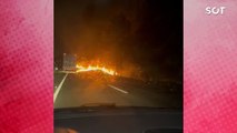 Caminhão em chamas bloqueia BR-116 no Contorno Leste em Piraquara