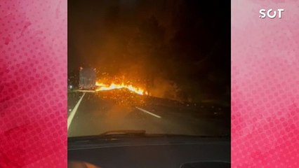 Caminhão em chamas bloqueia BR-116 no Contorno Leste em Piraquara