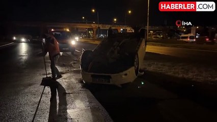 Takla atan otomobilden burnu bile kanamadan çıktı
