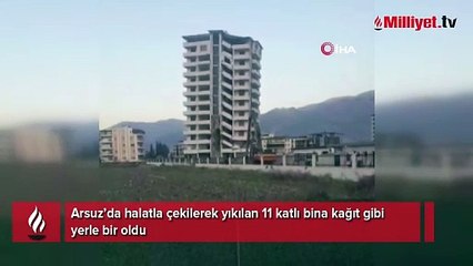 Halatla çekilen 11 katlı bina kağıt gibi yerle bir oldu