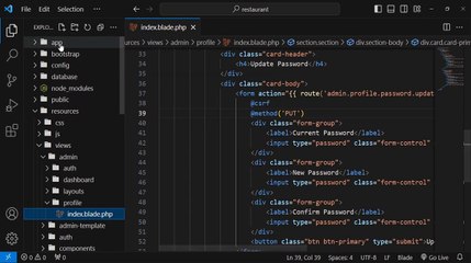 Admin Password Update Feature | E-commerce Restaurant Project in Laravel #18